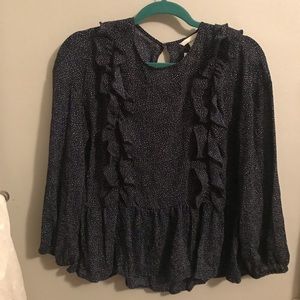 NWT H&M Sheer navy & white ruffled blouse